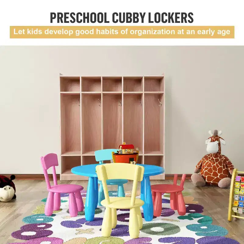 Casier vestiaire en bois à 5 compartiments pour enfants, avec crochets, roulettes et bacs de rangement - Solution de rangement pour garderie et salle de classe, adaptée aux tout-petits