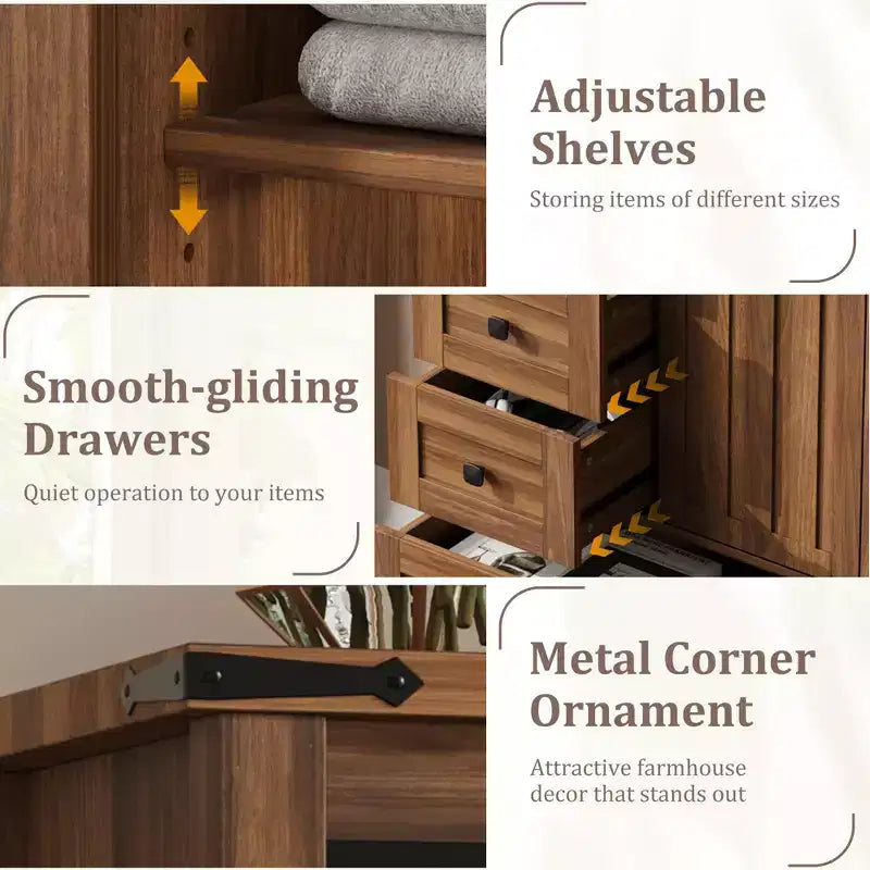 Commode rustique à 5 tiroirs, coffre de rangement en bois de 48 avec porte de grange coulissante et étagère réglable pour la chambre, le salon ou le couloir