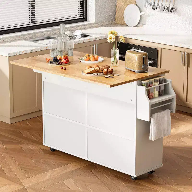 Grand îlot de cuisine de 52 avec tablette rabattable, 2 tiroirs et 2 armoires de rangement