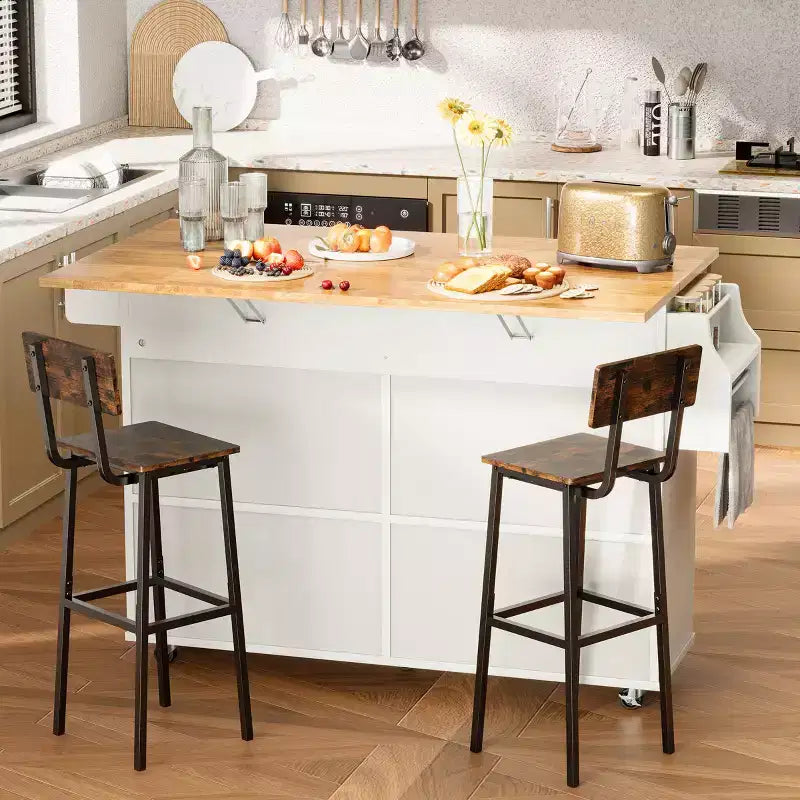 Grand îlot de cuisine de 52 avec tablette rabattable, 2 tiroirs et 2 armoires de rangement