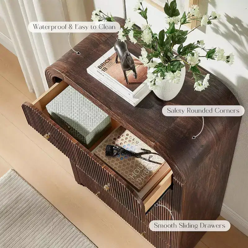Commode à 5 tiroirs au profil incurvé épais et cannelé, 48 de haut, en bois, armoire à vêtements