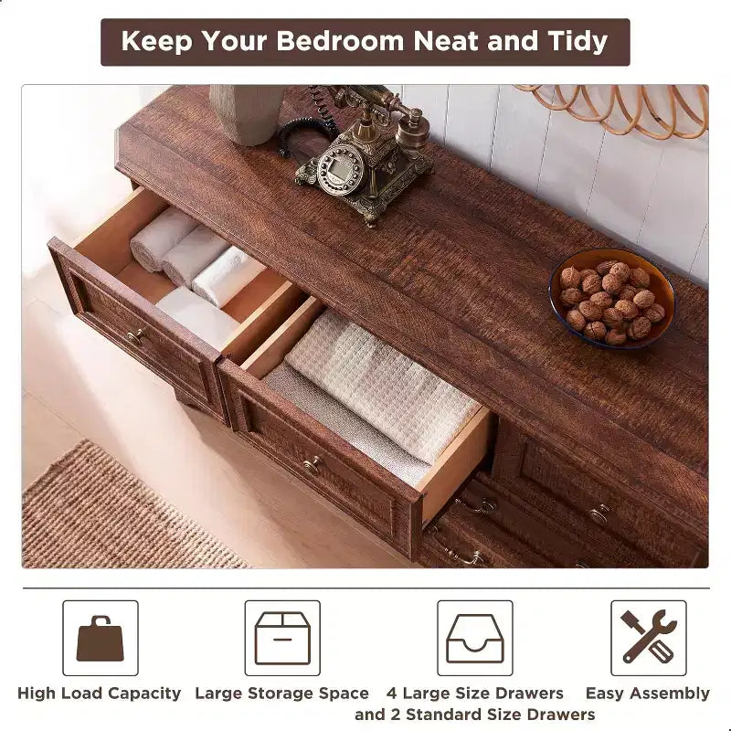 Commode rustique vintage à 7 tiroirs pour la chambre ou le salon, avec rangement