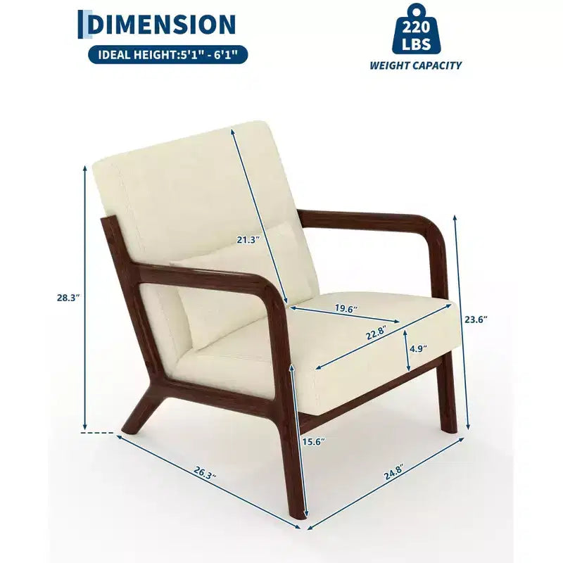Sillón decorativo moderno de mediados de siglo con cojín lumbar, tapizado de chenilla y estructura de madera maciza