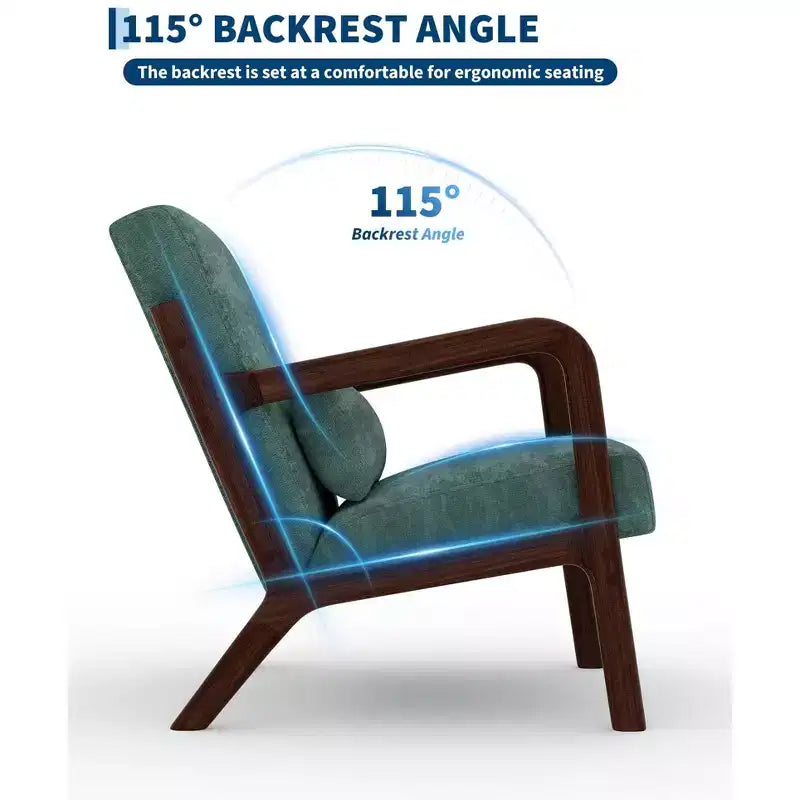 Sillón decorativo moderno de mediados de siglo con cojín lumbar, tapizado de chenilla y estructura de madera maciza