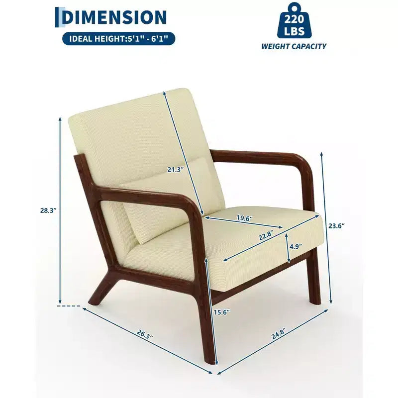 Sillón decorativo moderno de mediados de siglo con cojín lumbar, tapizado de chenilla y estructura de madera maciza
