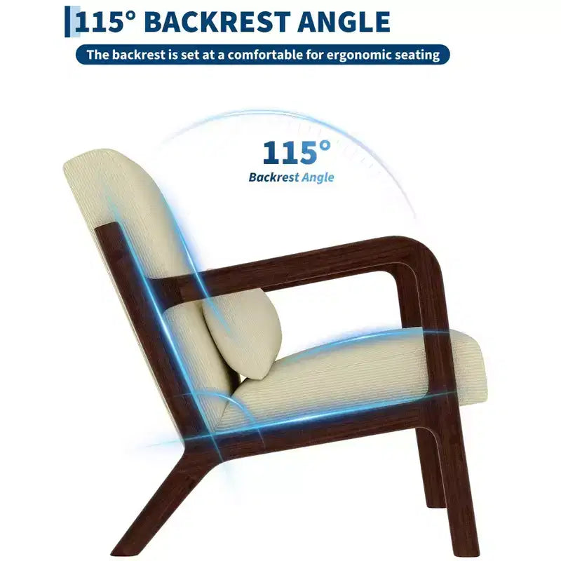 Sillón decorativo moderno de mediados de siglo con cojín lumbar, tapizado de chenilla y estructura de madera maciza
