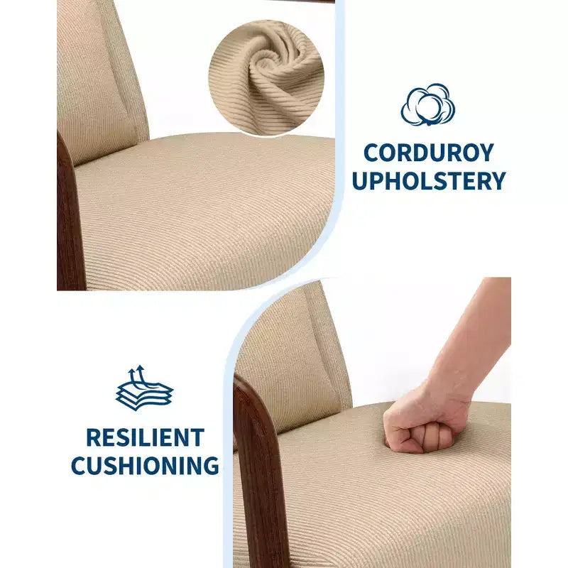 Sillón decorativo moderno de mediados de siglo con cojín lumbar, tapizado de chenilla y estructura de madera maciza