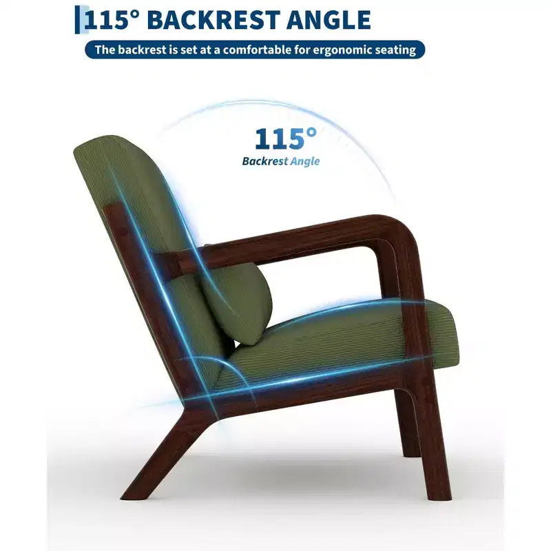 Sillón decorativo moderno de mediados de siglo con cojín lumbar, tapizado de chenilla y estructura de madera maciza