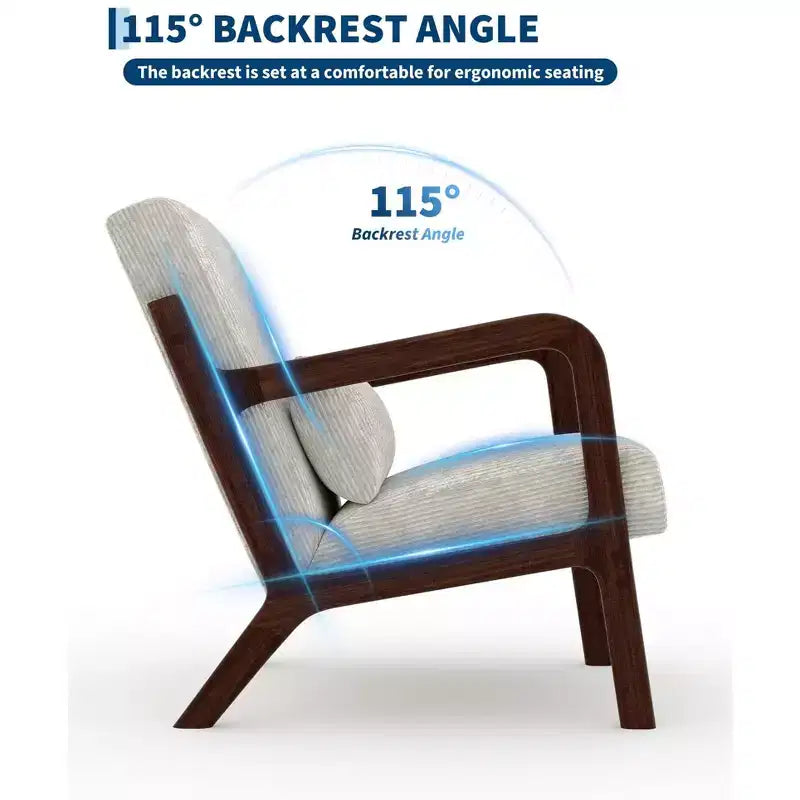 Sillón decorativo moderno de mediados de siglo con cojín lumbar, tapizado de chenilla y estructura de madera maciza