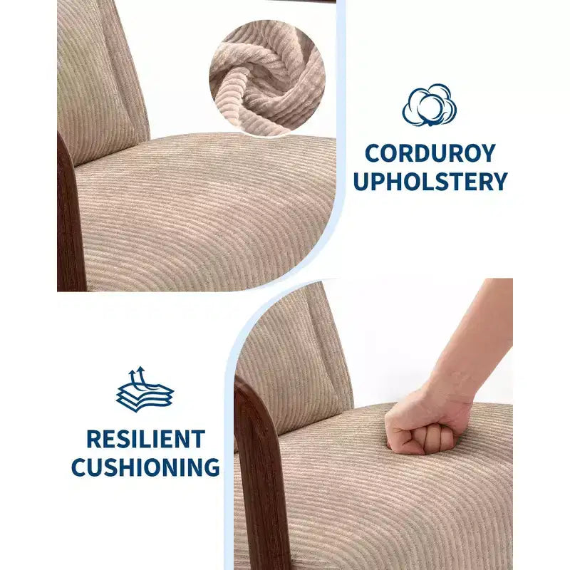 Sillón decorativo moderno de mediados de siglo con cojín lumbar, tapizado de chenilla y estructura de madera maciza