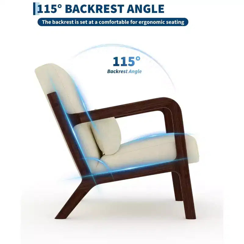 Sillón decorativo moderno de mediados de siglo con cojín lumbar, tapizado de chenilla y estructura de madera maciza
