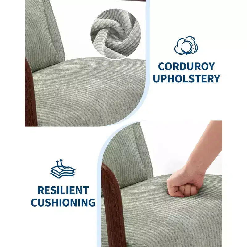 Sillón decorativo moderno de mediados de siglo con cojín lumbar, tapizado de chenilla y estructura de madera maciza