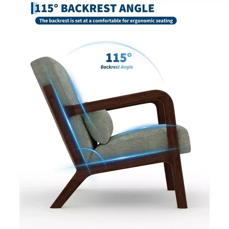 Sillón decorativo moderno de mediados de siglo con cojín lumbar, tapizado de chenilla y estructura de madera maciza