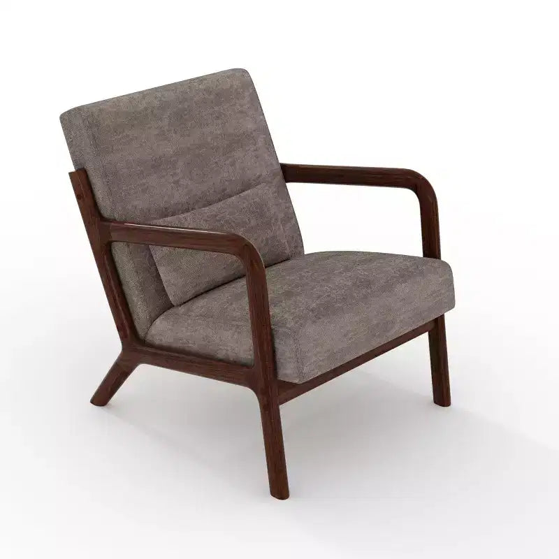 Fauteuil d’appoint moderne du milieu du siècle avec coussin lombaire, revêtement en chenille et structure en bois massif