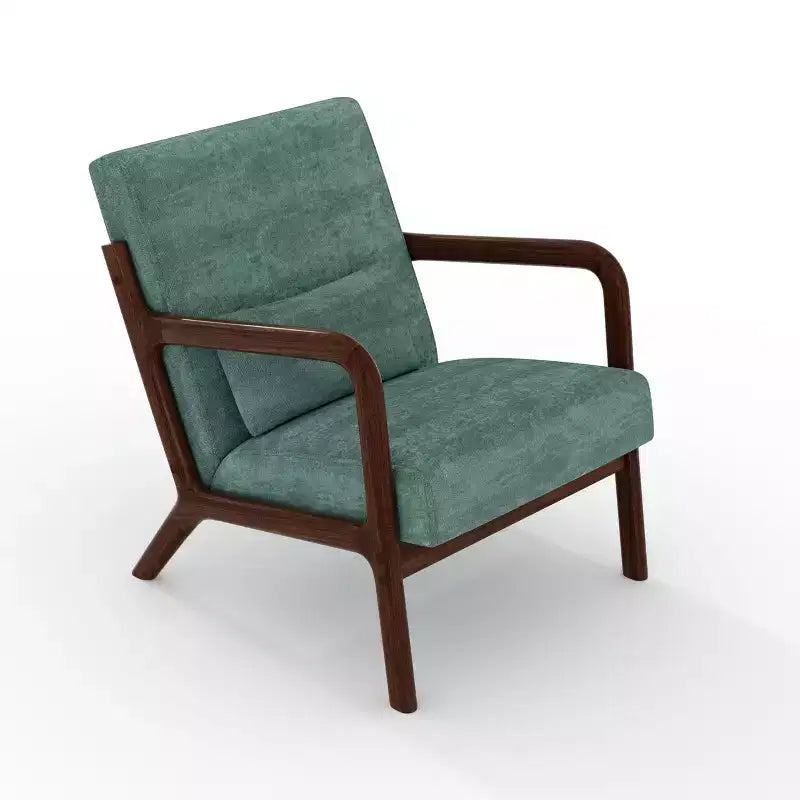 Fauteuil d’appoint moderne du milieu du siècle avec coussin lombaire, revêtement en chenille et structure en bois massif