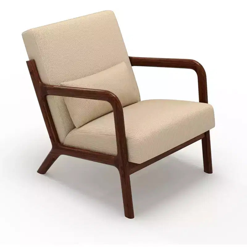Fauteuil d’appoint moderne du milieu du siècle avec coussin lombaire, revêtement en chenille et structure en bois massif