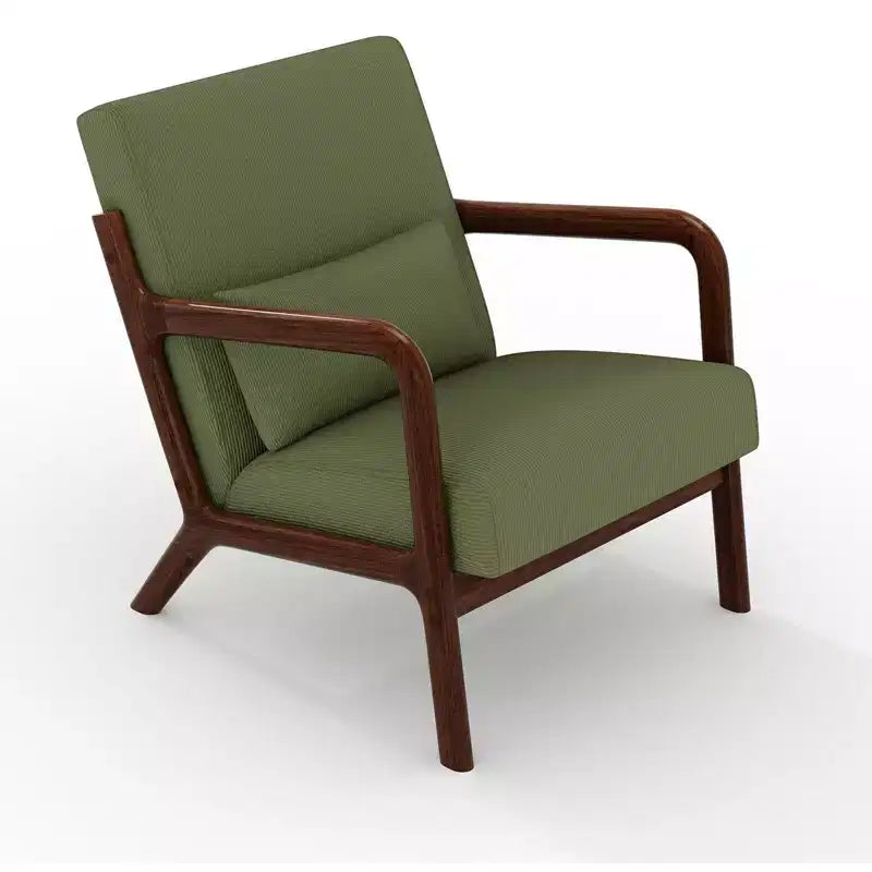 Fauteuil d’appoint moderne du milieu du siècle avec coussin lombaire, revêtement en chenille et structure en bois massif
