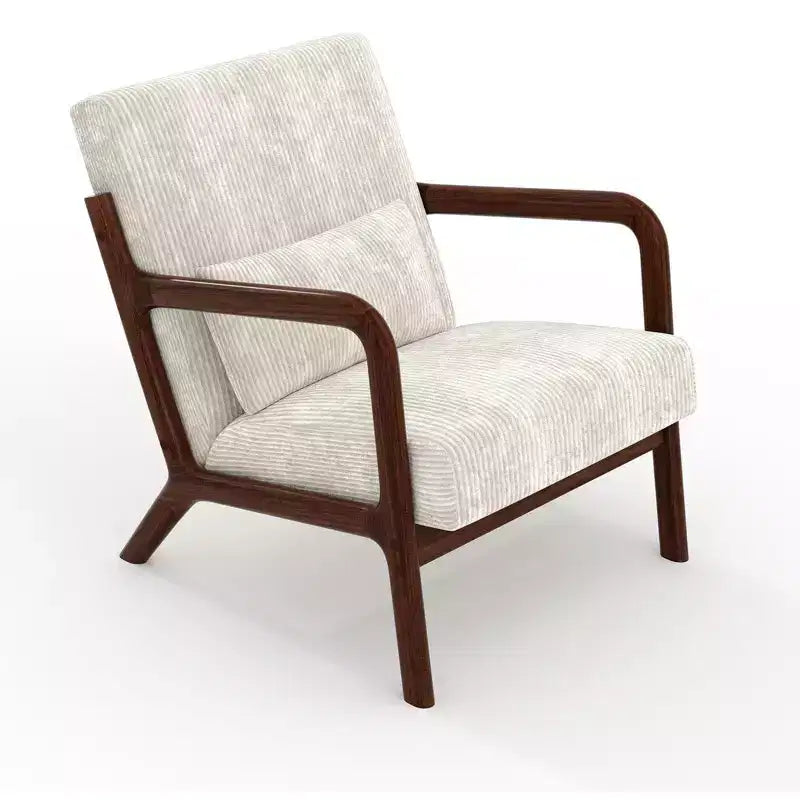Fauteuil d’appoint moderne du milieu du siècle avec coussin lombaire, revêtement en chenille et structure en bois massif