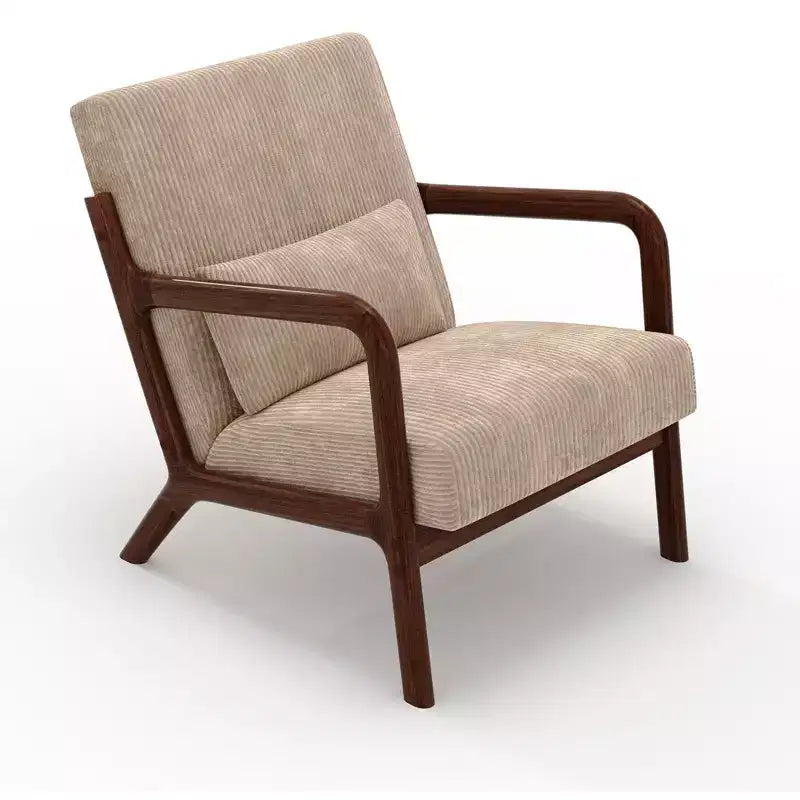 Fauteuil d’appoint moderne du milieu du siècle avec coussin lombaire, revêtement en chenille et structure en bois massif