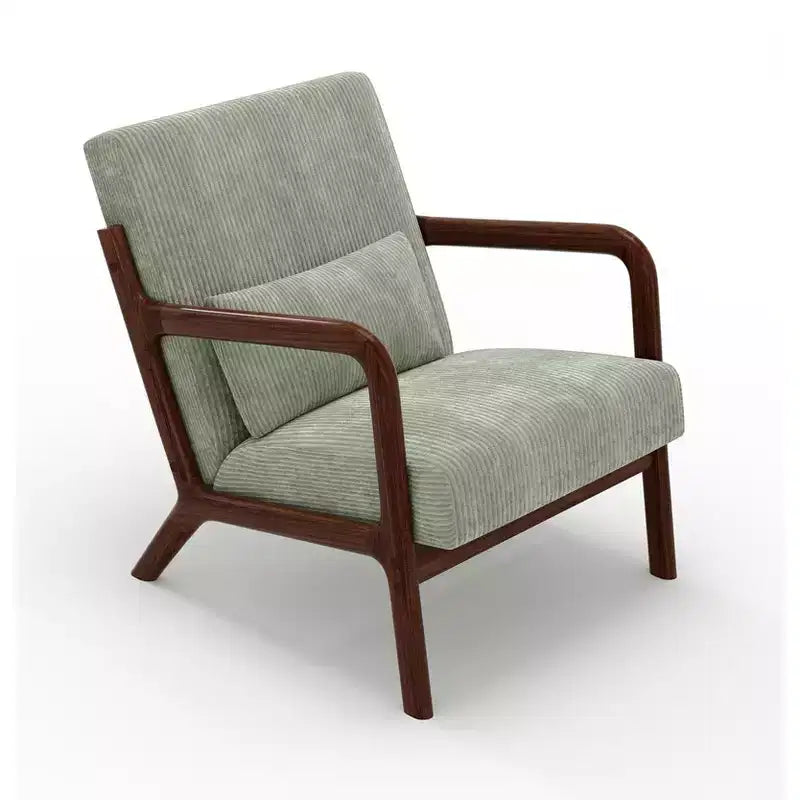 Fauteuil d’appoint moderne du milieu du siècle avec coussin lombaire, revêtement en chenille et structure en bois massif