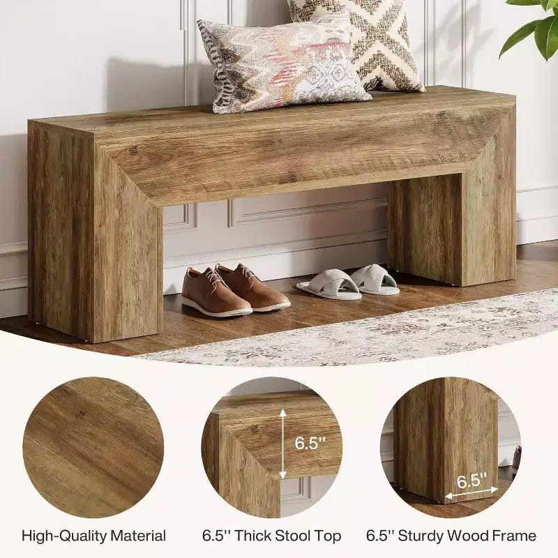 Banc d’entrée en bois de 47'', style rustique, avec rangement, pour le salon, la chambre ou le couloir, facile à assembler, brun chêne